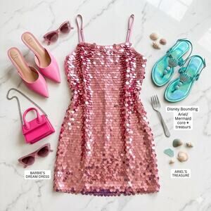 Pink Paillette Sequin Mini Dress XXL Large Disk Sparkle Party Cocktail Shift